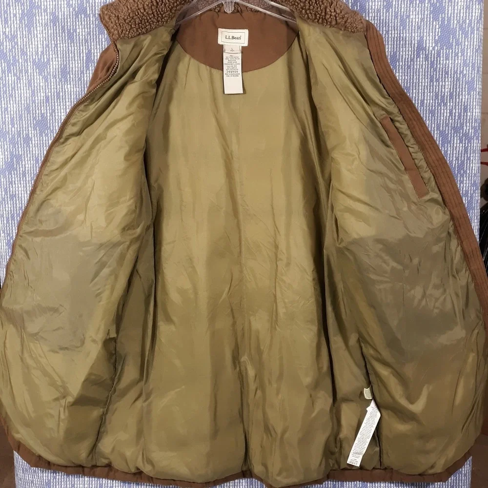 L.L. Bean Puffer Coat Jacket Womens Large Petite Goose Down Faux Fur Trim Brown - Picture 4 of 13